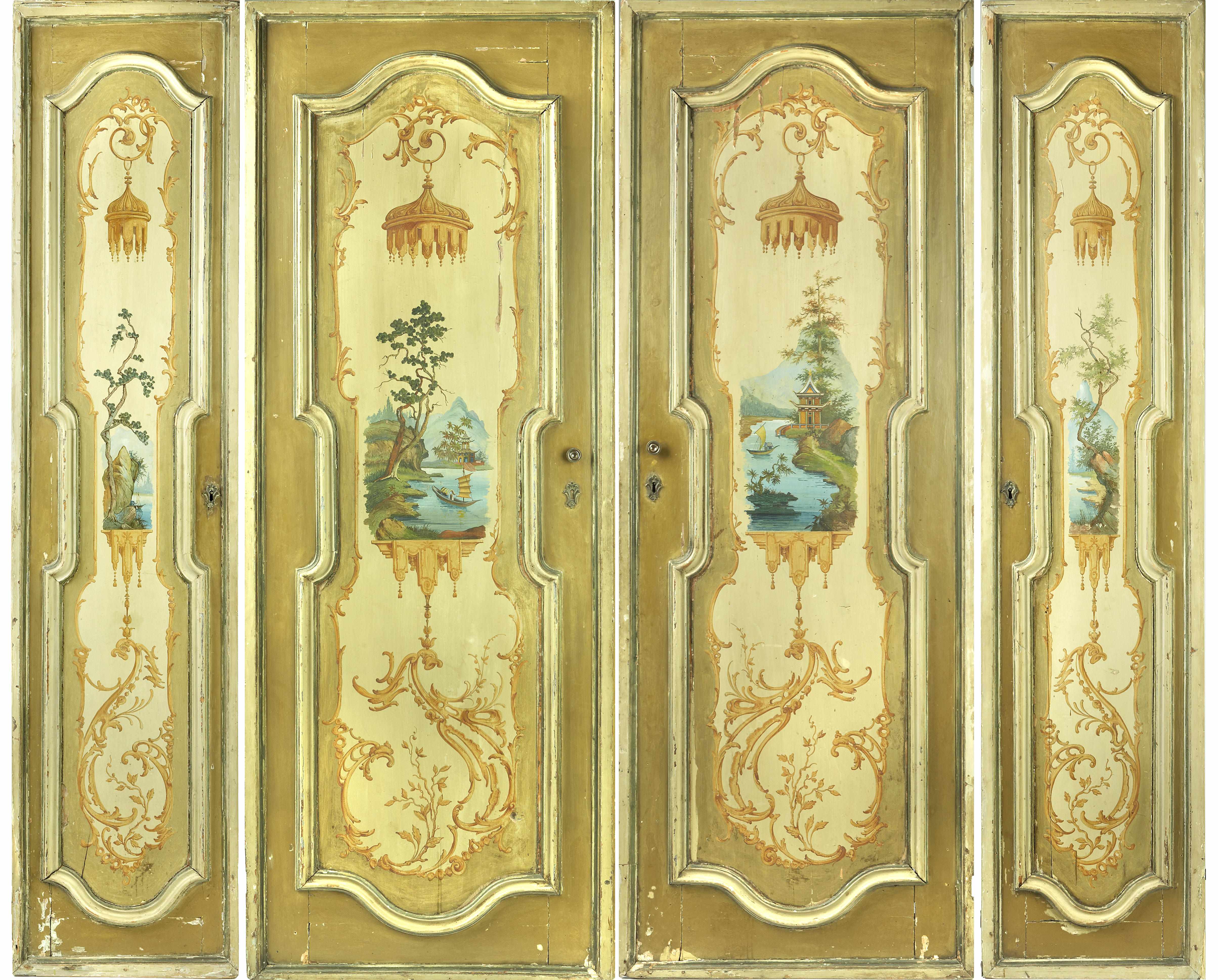 Appraisal: A set of four Louis XV style paint decorated doors