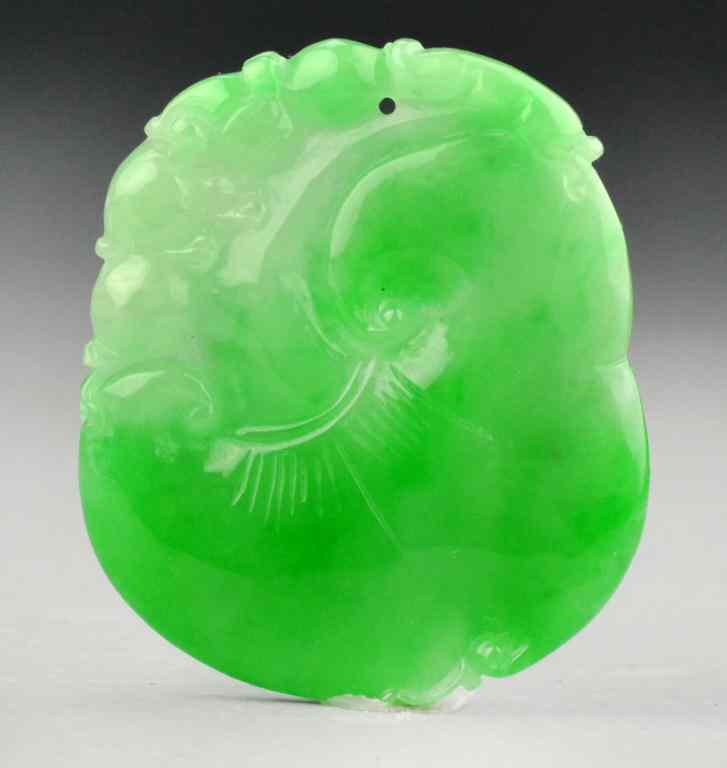 Appraisal: Chinese Jadeite PlaqueFinely carved as a lingzi with a small