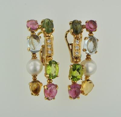 Appraisal: A Pair of Lovely Gemstone Set Earrings k yellow gold