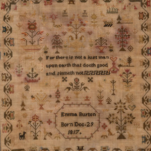 Appraisal: An English Needlework Embroidered Schoolgirl s Sampler Wrought by Emma