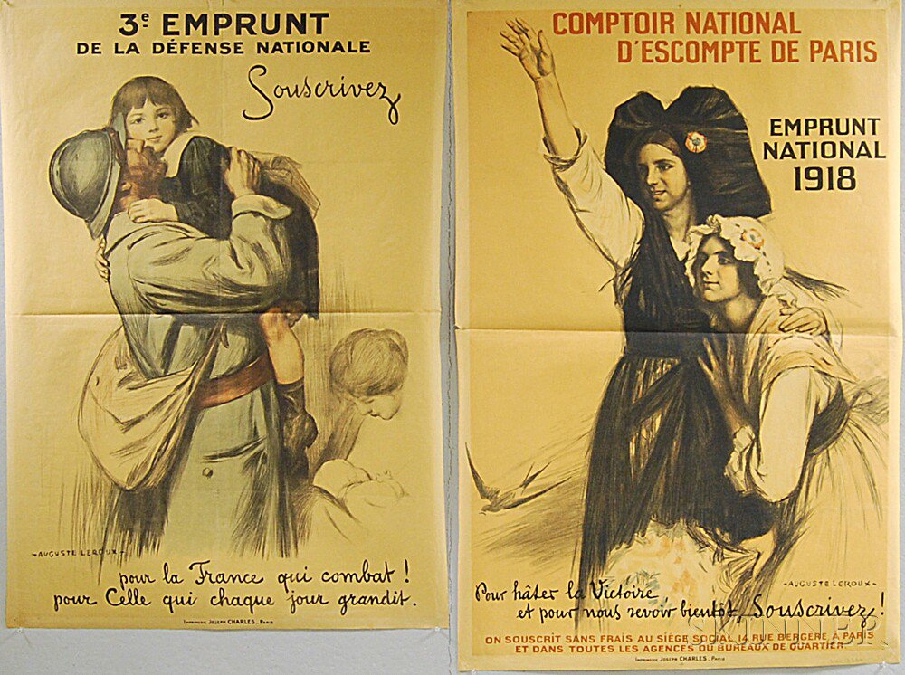 Appraisal: Two Auguste Leroux French WWI Lithograph Posters both mounted on