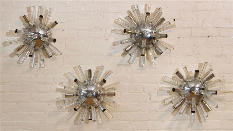 Appraisal: FOUR CHROMED METAL AND GLASS WALL SCONCES x in Estimate