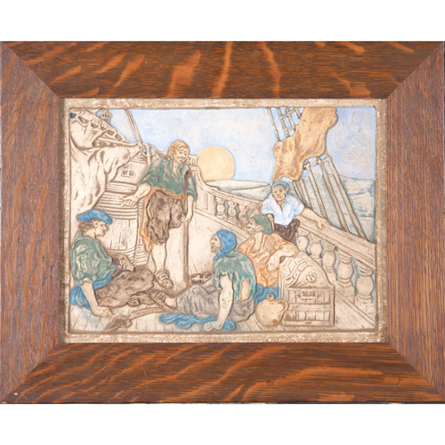 Appraisal: CLAYCRAFT Large tile depicting pirates on the deck of a