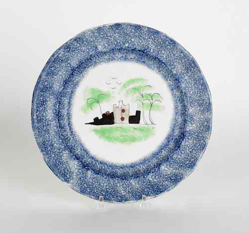 Appraisal: Blue spatter plate with a fort th c dia Provenance