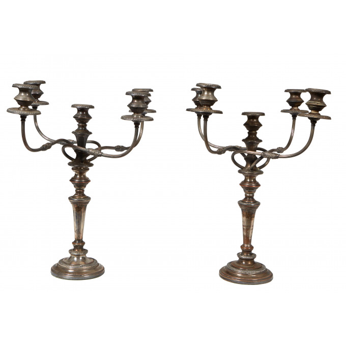 Appraisal: Pair of English Silverplate on Copper Georgian Style Five Light