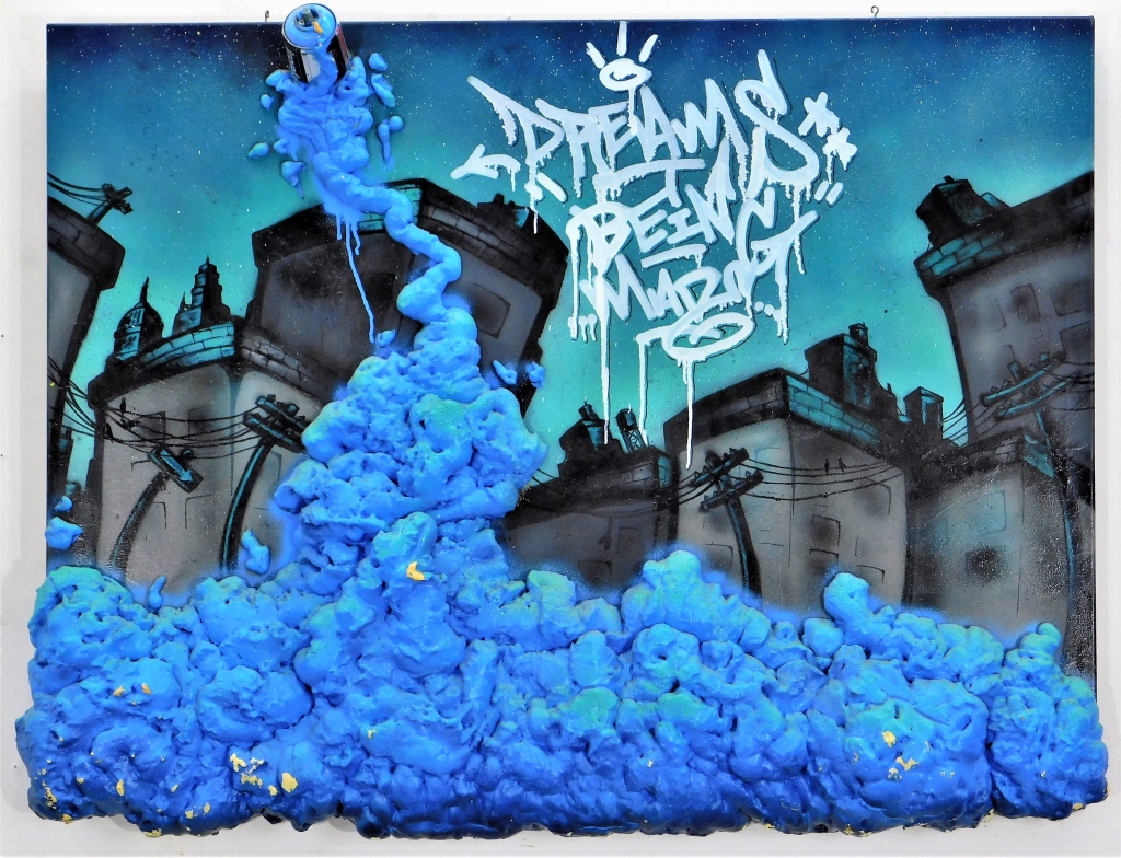 Appraisal: D GRAFFITI SPRAY CAN AND FOAM PAINTING United States th