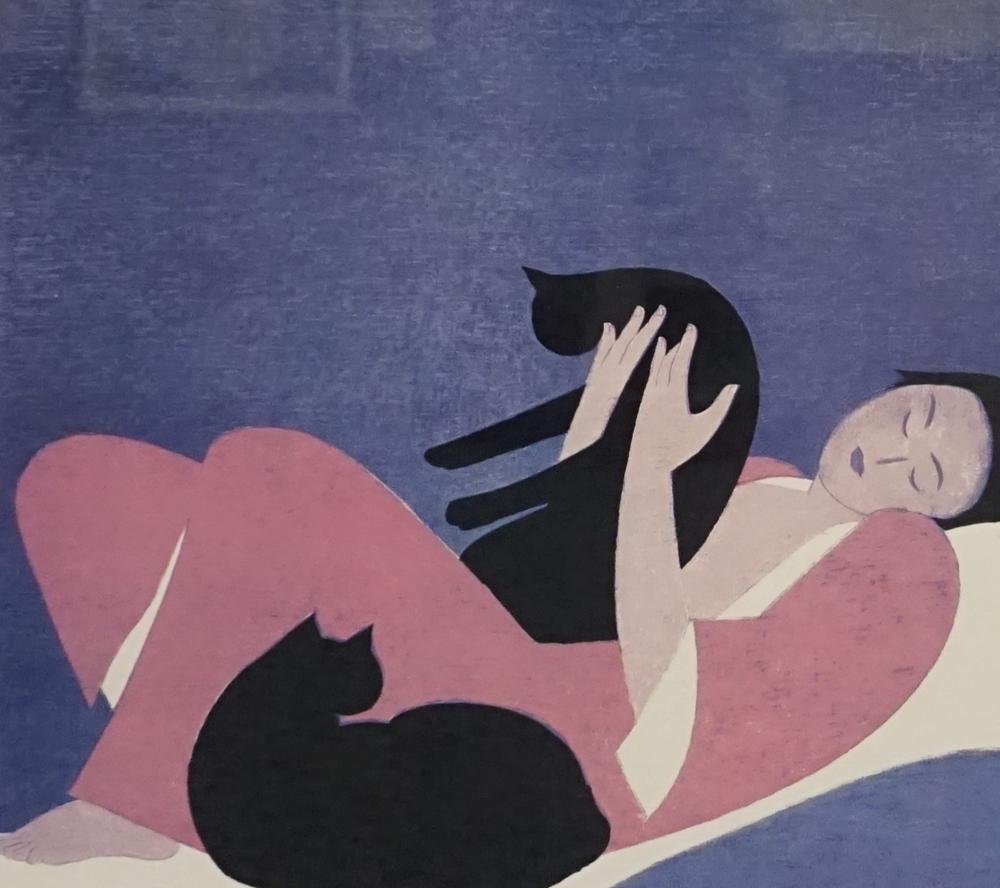 Appraisal: AFTER WILL BARNET WOMAN AND CATS PHOTOPRINT FRAME X IN