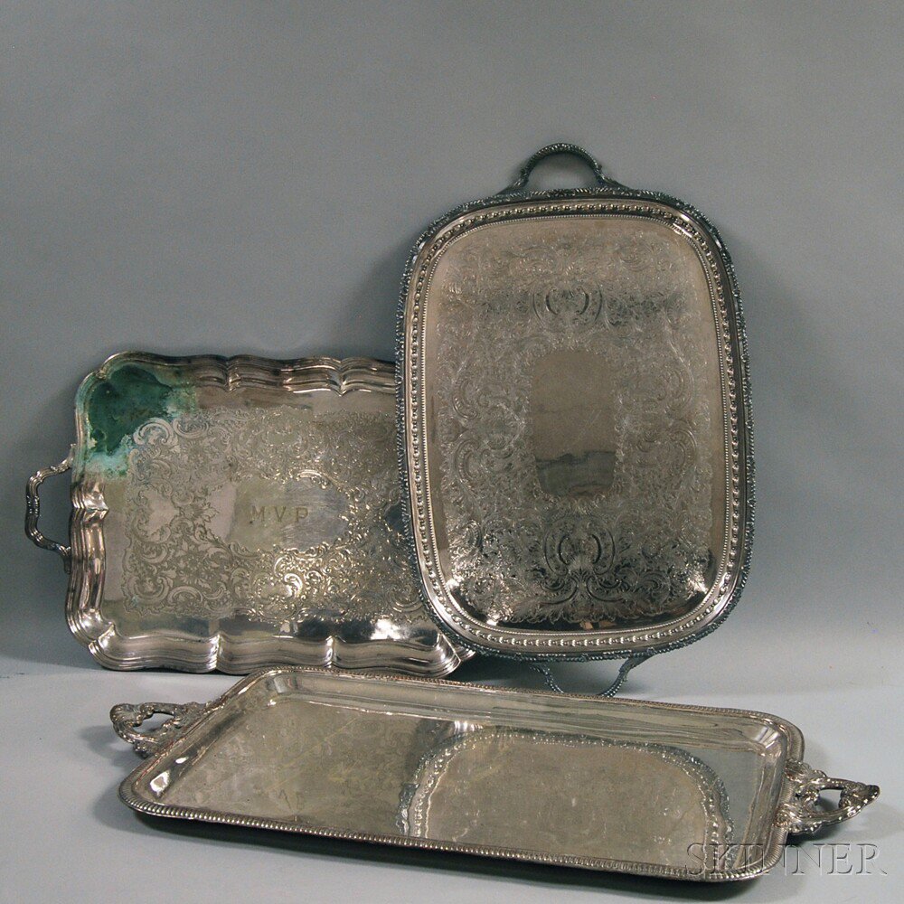 Appraisal: Three Large Silver-plated Serving Trays including one Gorham and one