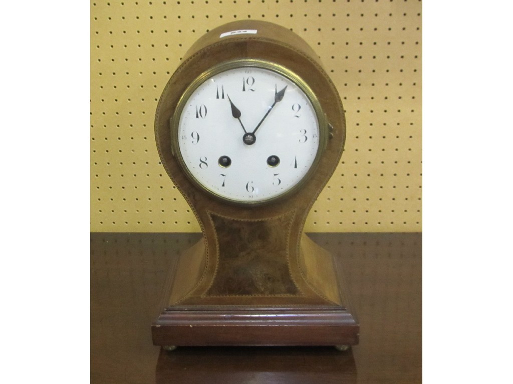 Appraisal: Edwardian mahogany inlaid balloon shaped mantel clock