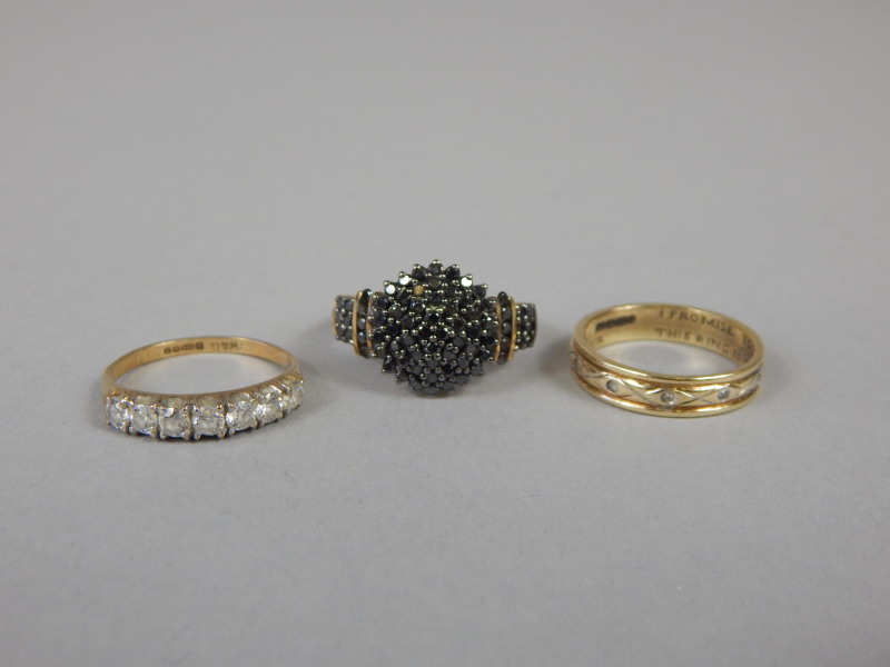 Appraisal: Three dress rings to include two heavily encrusted clusters marked