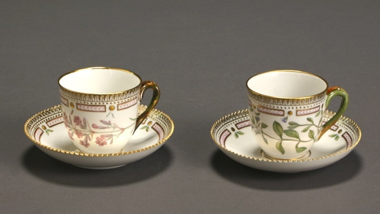 Appraisal: Five Royal Copenhagen 'Flora Danica' Cups and Saucers Three Dated