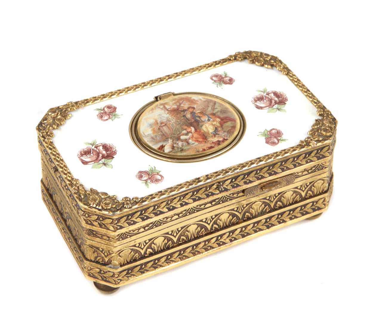 Appraisal: A German gilt metal and enamel singing bird music box