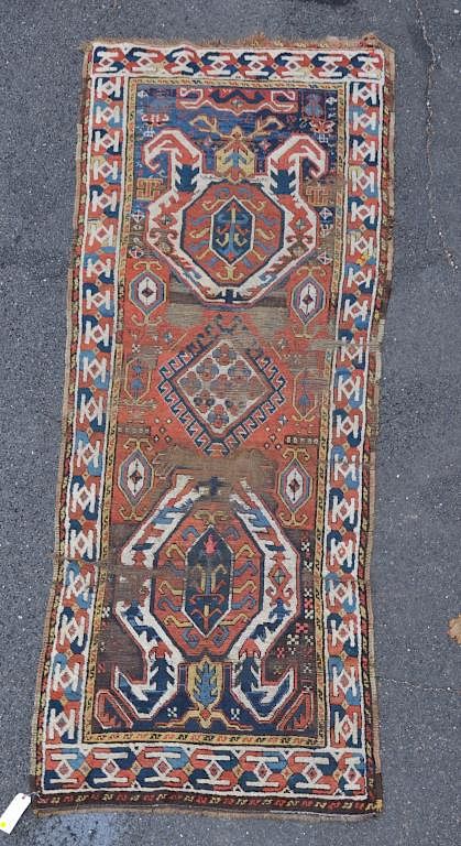 Appraisal: Caucasian Gallery Rug with pile wear loss end side losses