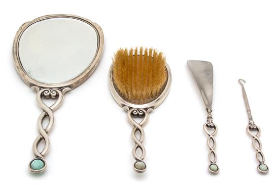 Appraisal: Sale Lot An Art Deco Silver Vanity Set International Silver