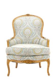 Appraisal: French Louis XV Style Paisley Upholstered Armchair Continental likely French