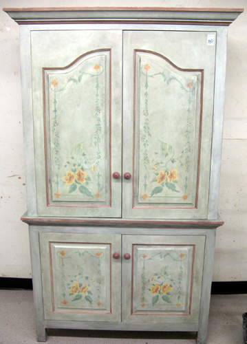 Appraisal: FEDERAL STYLE PAINTED DECORATED TV ARMOIRE American recent The four