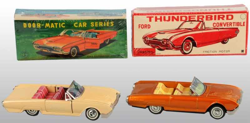 Appraisal: Lot of Tin Litho Thunderbird Friction Toys Description Japanese Working