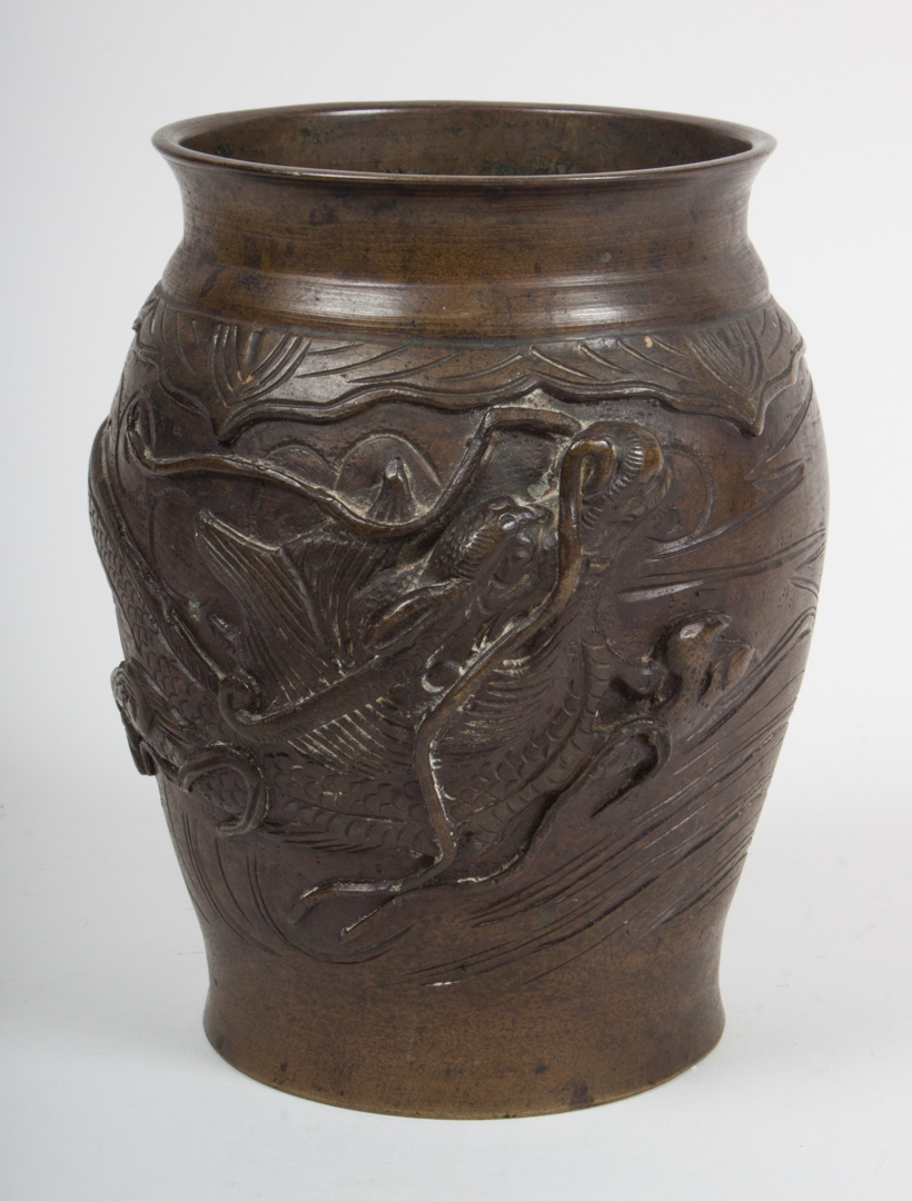 Appraisal: Chinese bronze vase late th century with dragon relief decoration