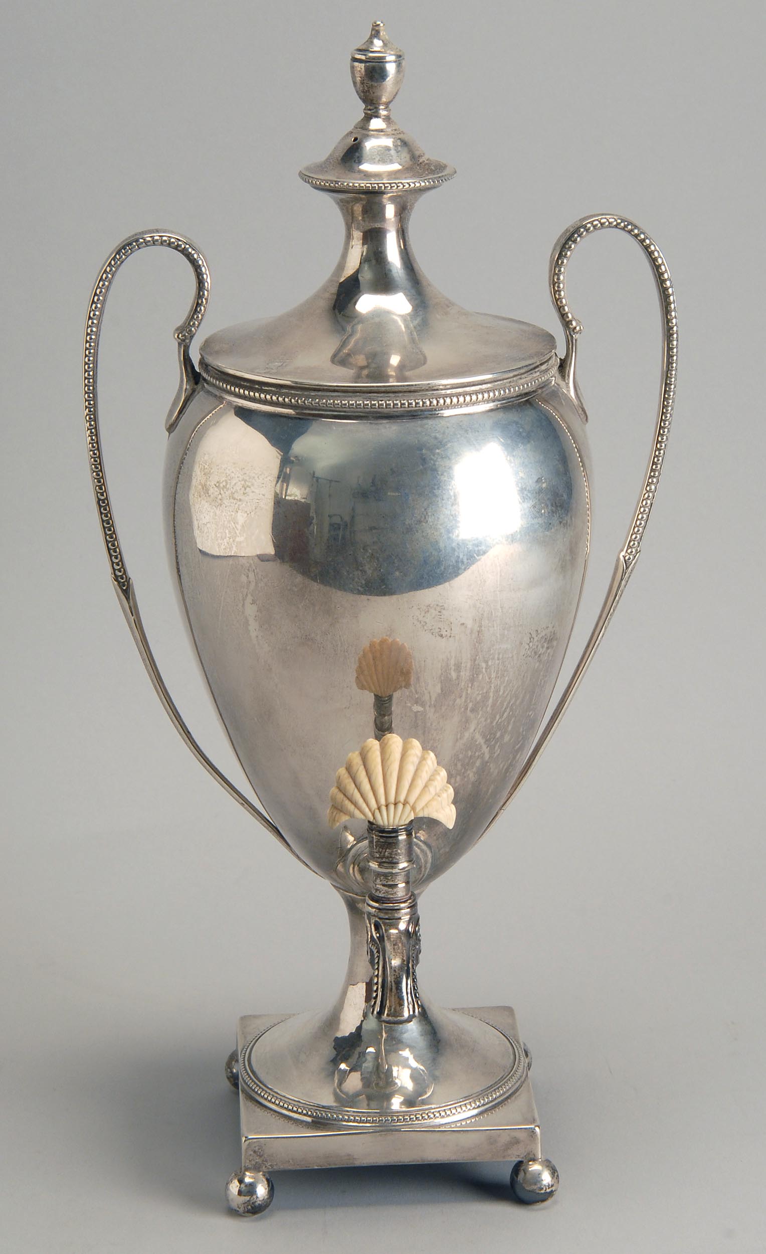 Appraisal: ENGLISH SILVER TEA URN London With beaded trim urn-form finial