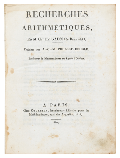 Appraisal: GAUSS KARL FRIEDRICH Recherches Arithm tiques Traduites par A -C