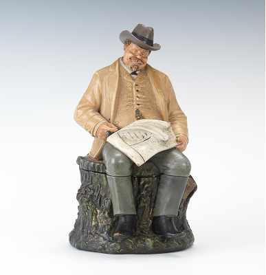 Appraisal: A Bernard Bloch Full Figural Western Businessman Tobacco Jar Terracotta