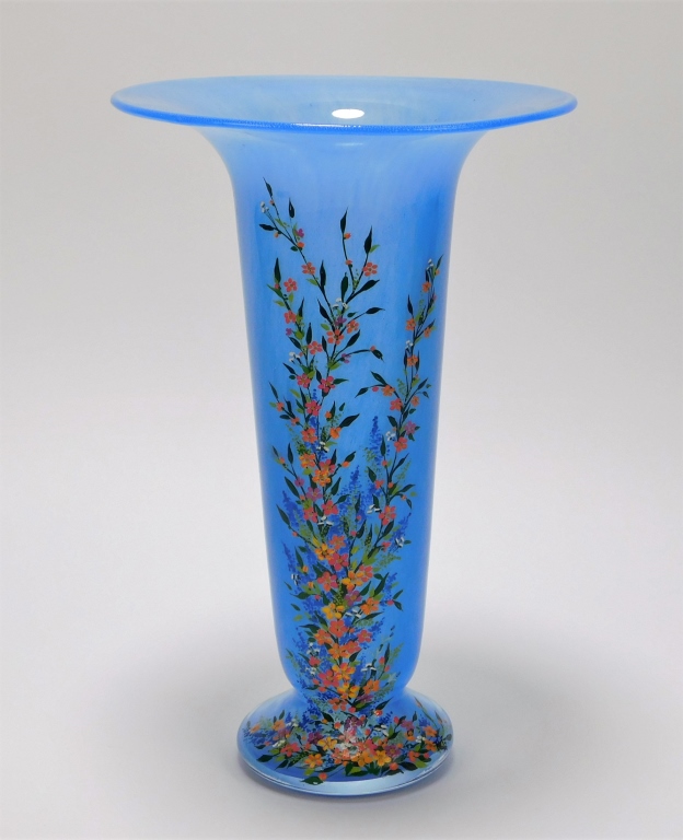 Appraisal: FRENCH BLUE OPALINE GLASS TRUMPET VASE France Early th CenturyLight