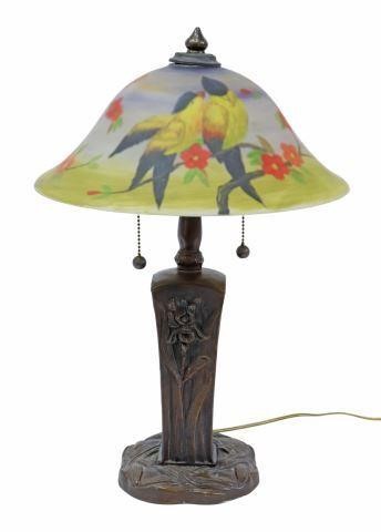 Appraisal: Contemporary two-light table lamp late th c with reverse painted