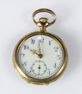 Appraisal: k yellow gold pendant-watch Dial white porcelain blue Arabic numerals