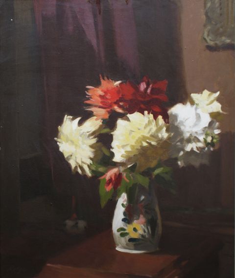 Appraisal: Albert Rydge - Still Life Dahlias oil on board signed