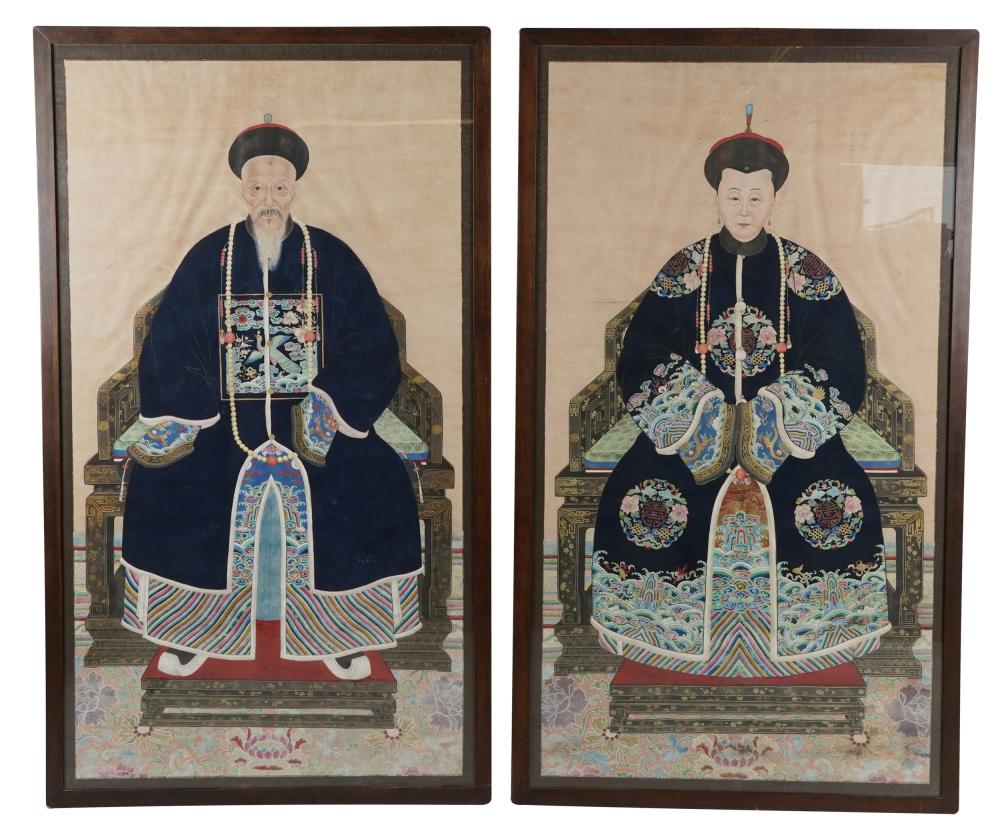 Appraisal: PAIR OF CHINESE ANCESTRAL PORTRAITSwatercolor on paper depicting a Mandarin