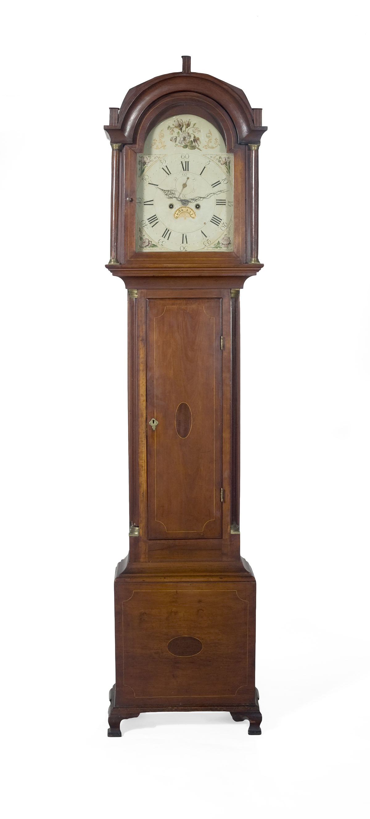 Appraisal: CONNECTICUT CHIPPENDALE INLAID CHERRY TALL CASE CLOCK The cove-molded arched