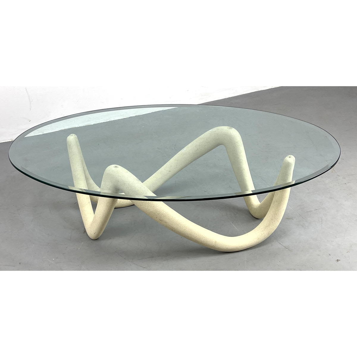 Appraisal: Decorator Modernist Coffee Table Glass Top over texture painted wavy