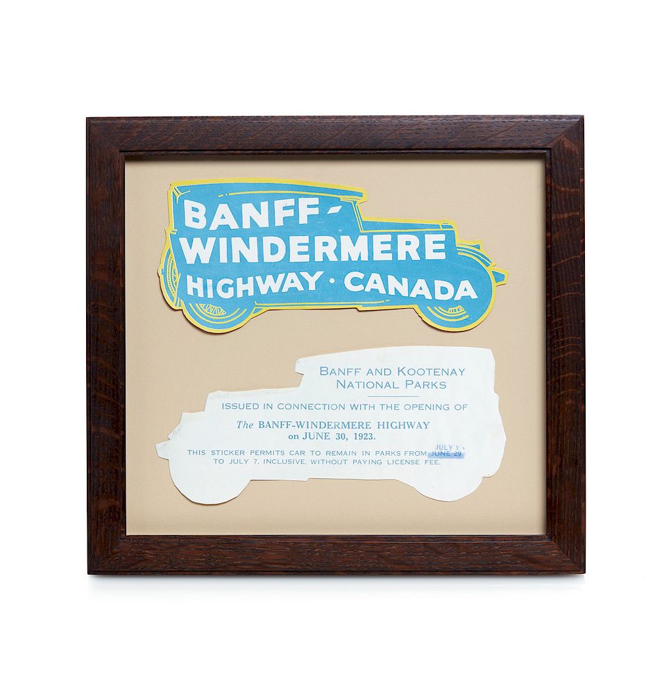 Appraisal: Banff-Windermere Highway Windshield Decal Framed vintage 'Banff-Windermere Highway Canada park