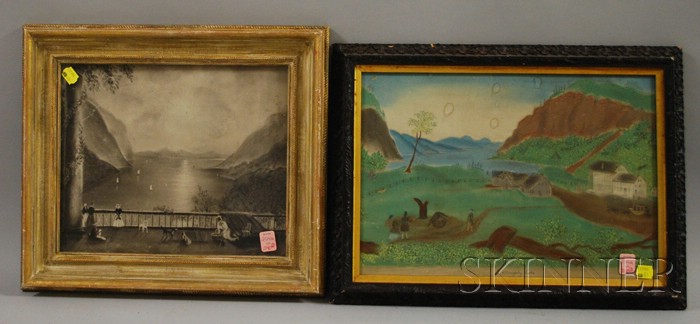 Appraisal: Two Framed th Century Sandpaper Landscapes one polychrome pastel depicting