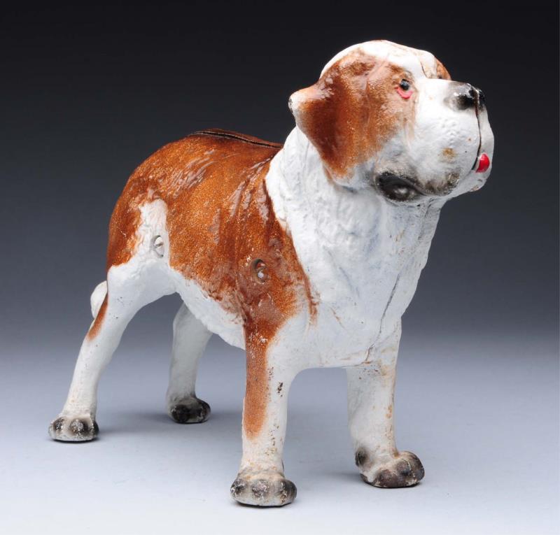 Appraisal: Cast Iron St Bernard Dog Doorstop Marked inside of hind