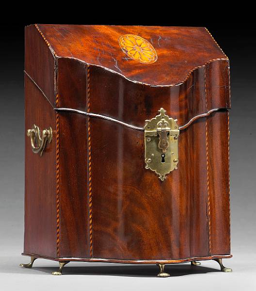 Appraisal: A George III inlaid mahogany knife box late th century