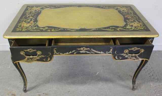 Appraisal: French Style Drawer Desk Decorated with Silverand Gold Leaf From