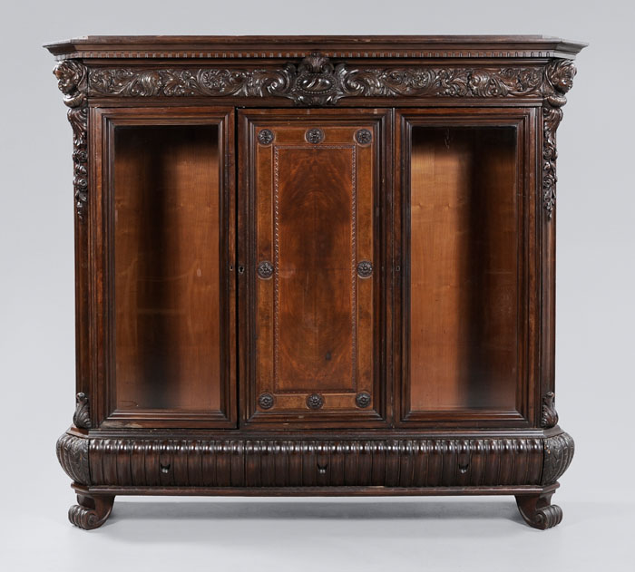 Appraisal: Baroque Style Burlwood Cabinet Continental early th century walnut and