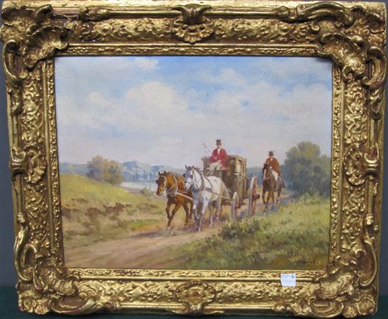 Appraisal: OIL ON CANVAS Mid th C Horses rider and carriage