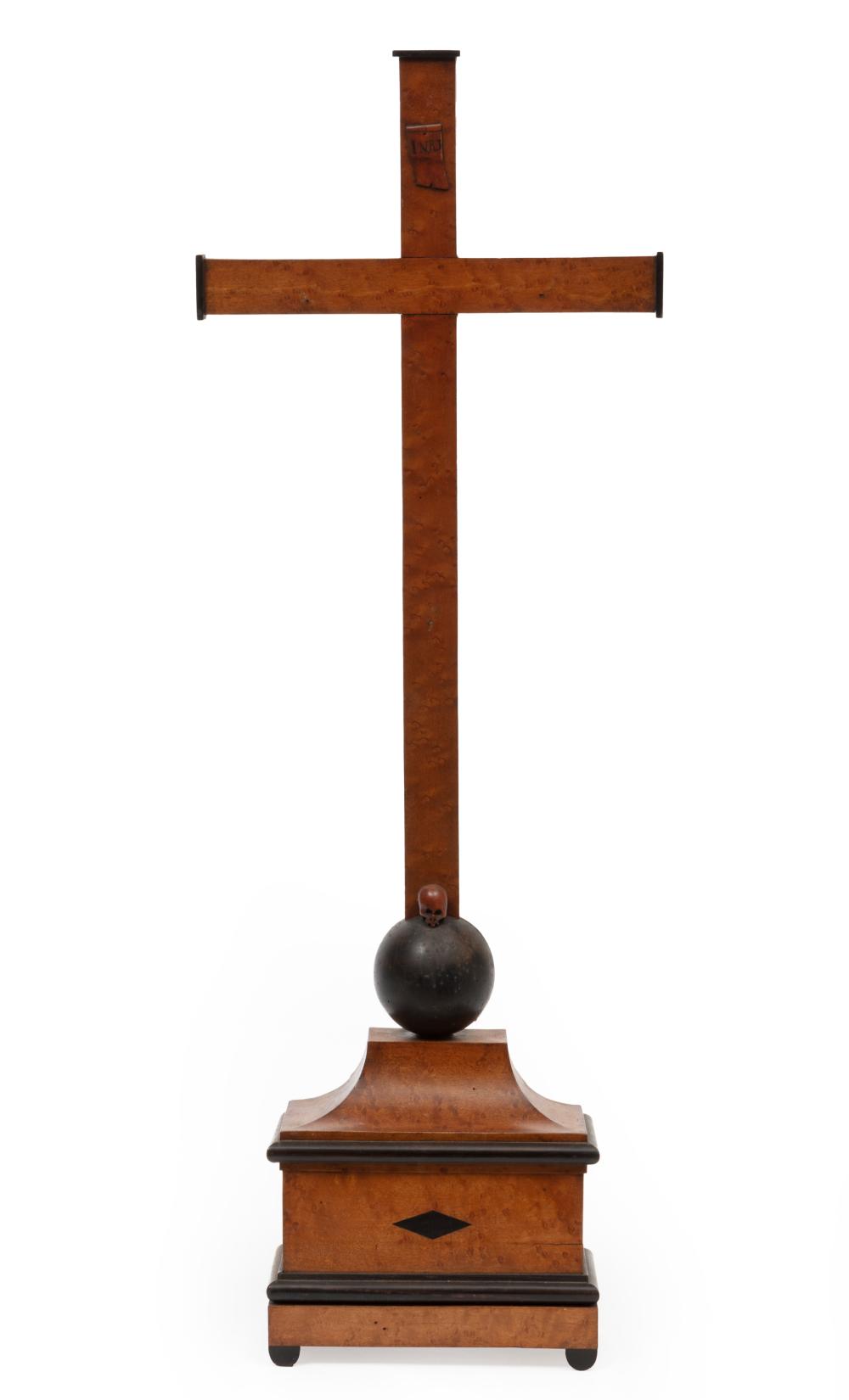 Appraisal: Antique Continental Birdseye Maple and Parcel Ebonized Cross on Stand