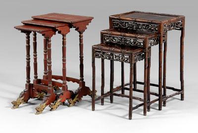 Appraisal: Two sets Chinese nesting tables three Chinese export red-lacquered tables