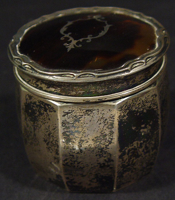 Appraisal: Edwardian silver pot with tortoiseshell mounted lid Birmingham cm high