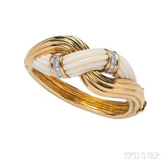 Appraisal: kt Gold White Coral and Diamond Bracelet Charles Turi the