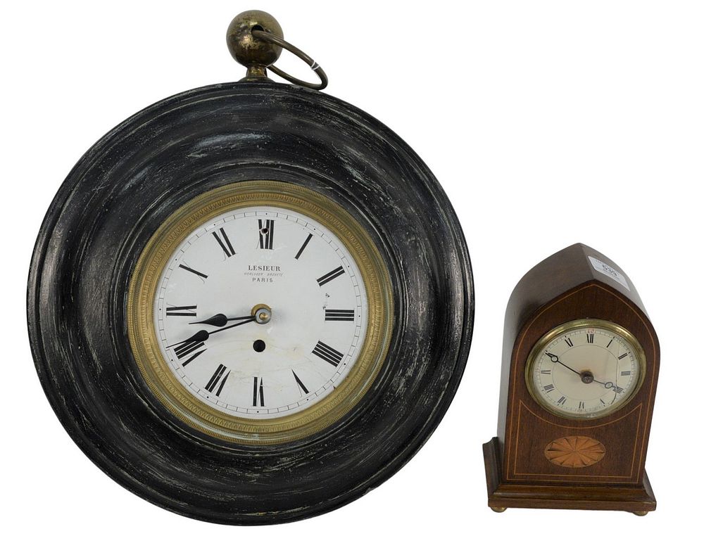 Appraisal: Two Clocks to include Lesieur round hanging clock having enameled