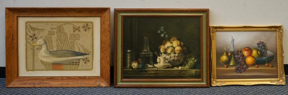 Appraisal: Three Framed Artworks Still Life and Trompe-L' il a painting