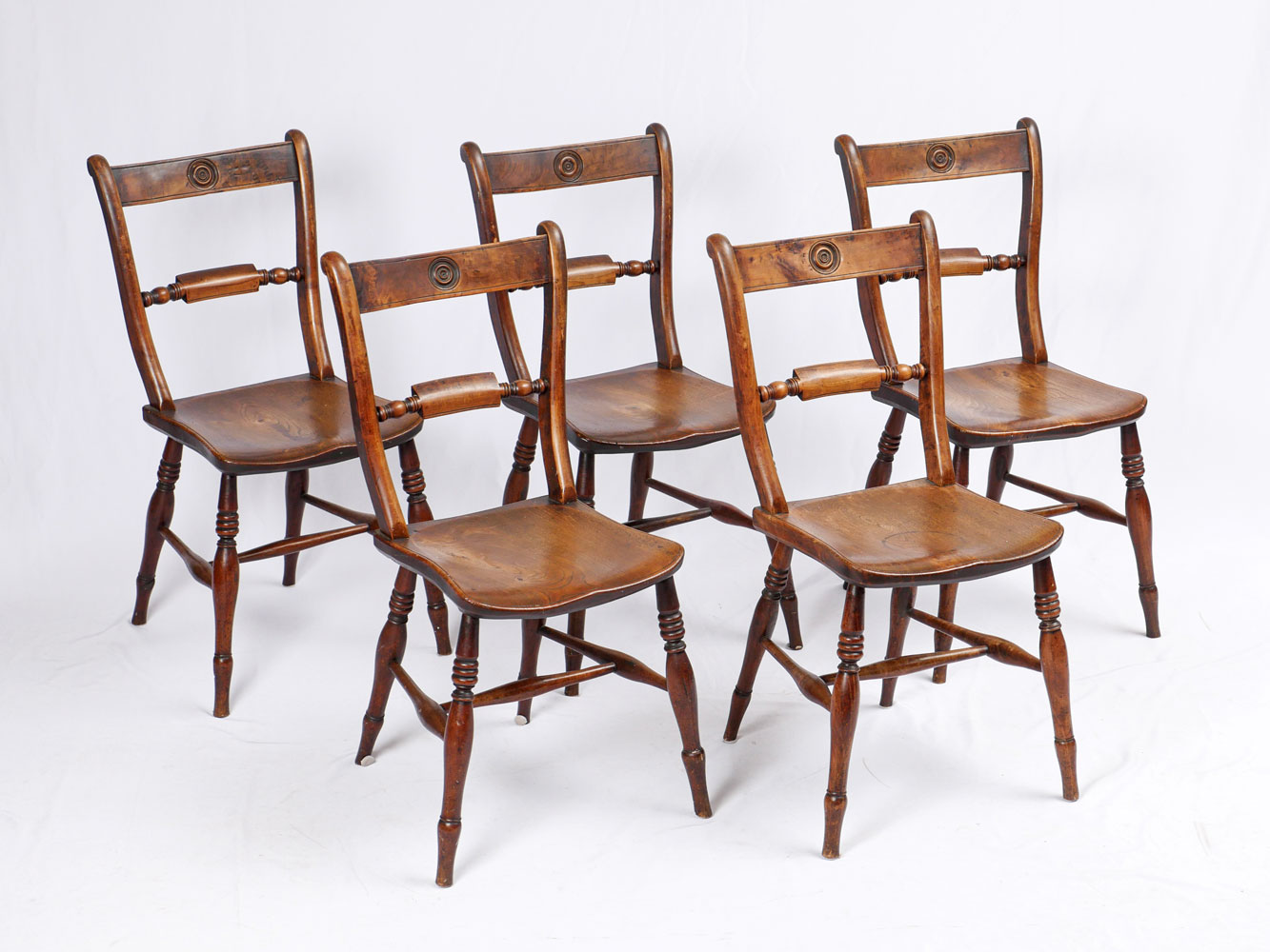 Appraisal: SET OF YEW WOOD CHAIRS Very uniquely carved and more