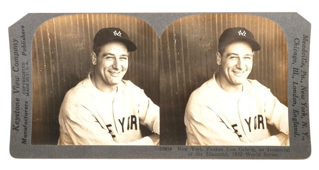 Appraisal: New York Yankees HOF Lou Gehrig Keystone view or stereograph