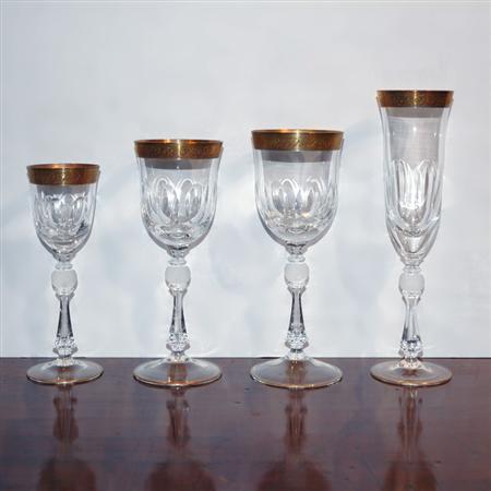 Appraisal: Set of Czechoslovakian Gilt Decorated Glass Stemware Estimate -