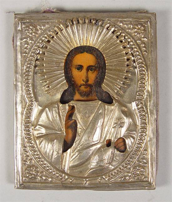 Appraisal: Russian Icon th Century Hand chased metal Religious image Dents