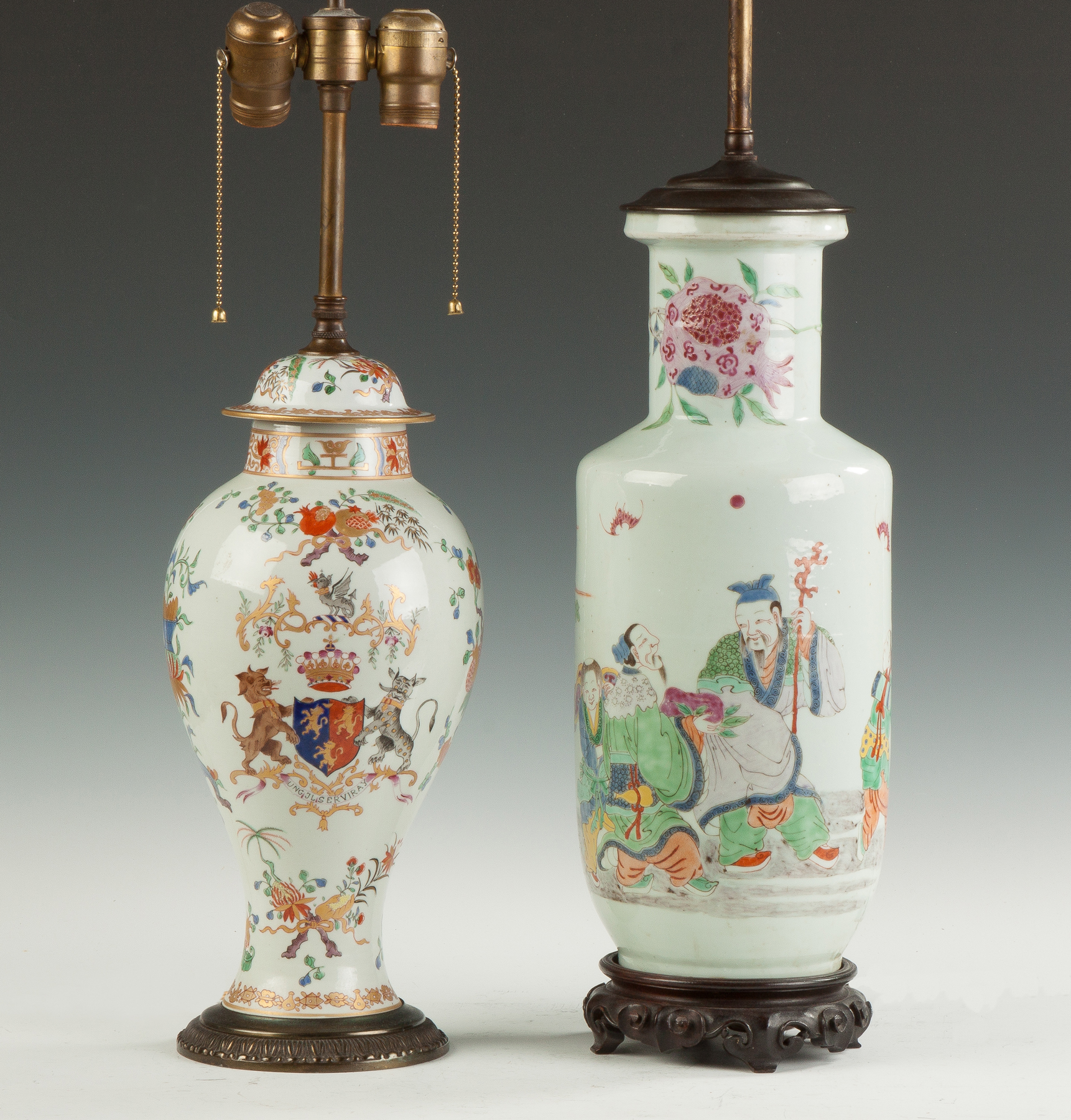 Appraisal: Two Asian Painted Porcelain Lamp Bases